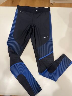 Nike Black Leggings with Blue Graphic Stripes